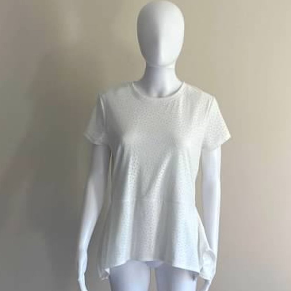 Ivanka Trump White Eyelet Peplum Short Sleeve Top